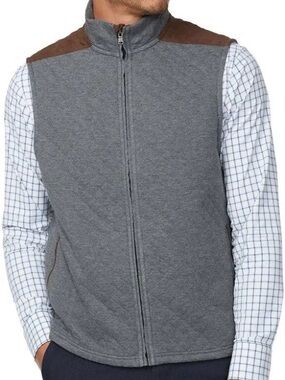Bonobos Men's Midtown Quilted Grey Vest with Brown Shoulder Accents